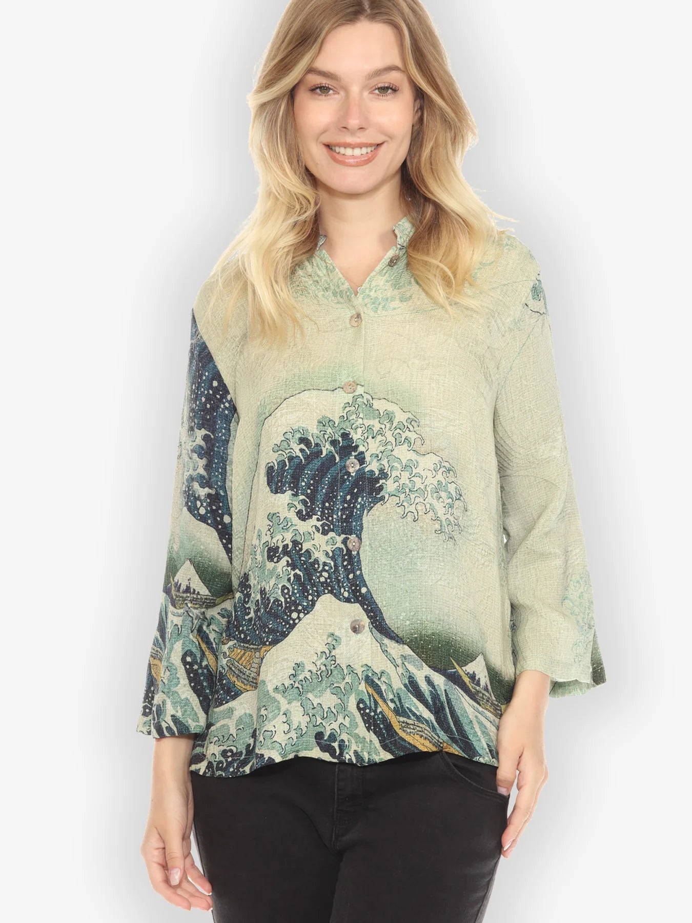 Citron "Traditional Japanese Wave" Silk Blouse - 1213TJW