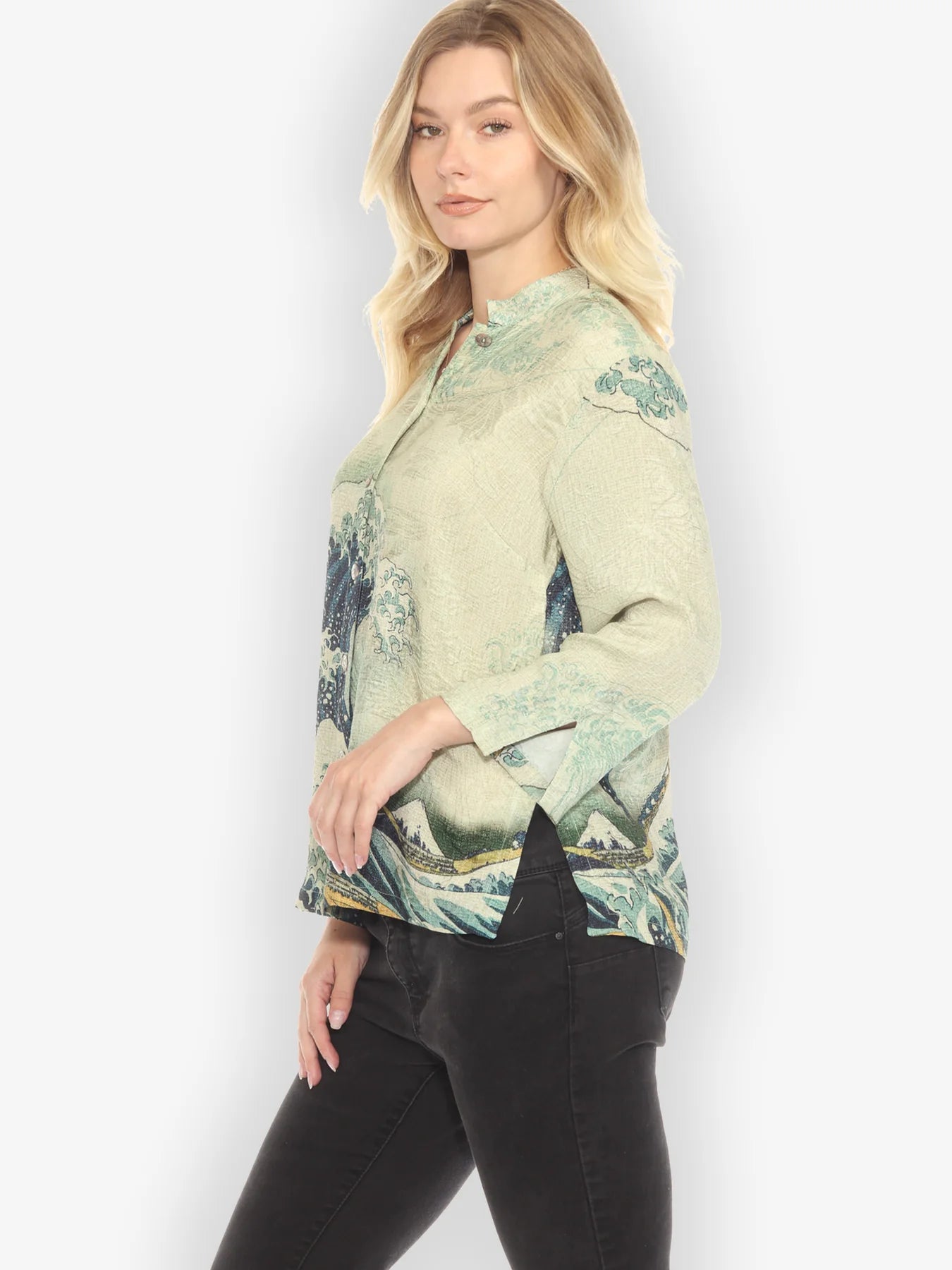 Citron "Traditional Japanese Wave" Silk Blouse - 1213TJW