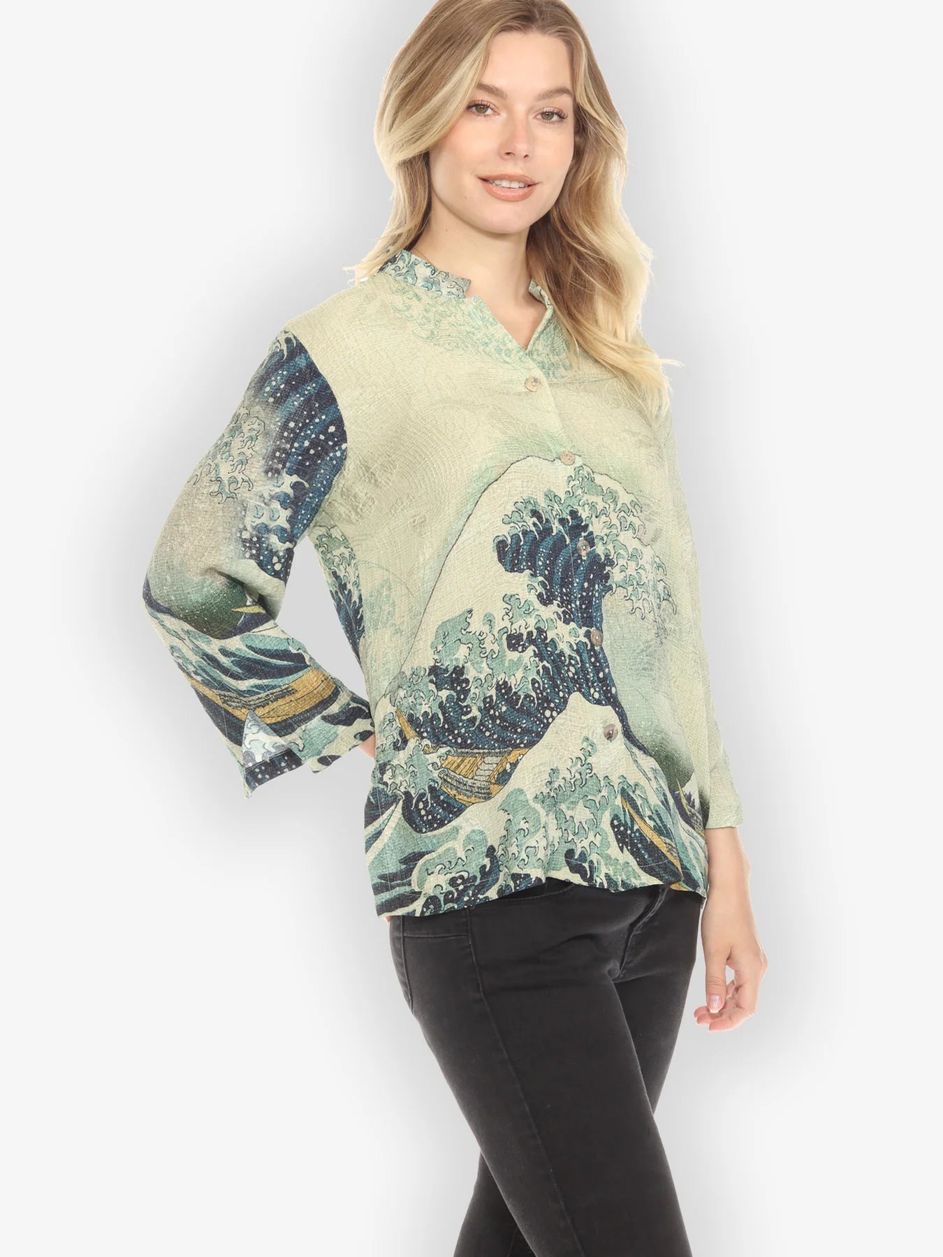Citron "Traditional Japanese Wave" Silk Blouse - 1213TJW