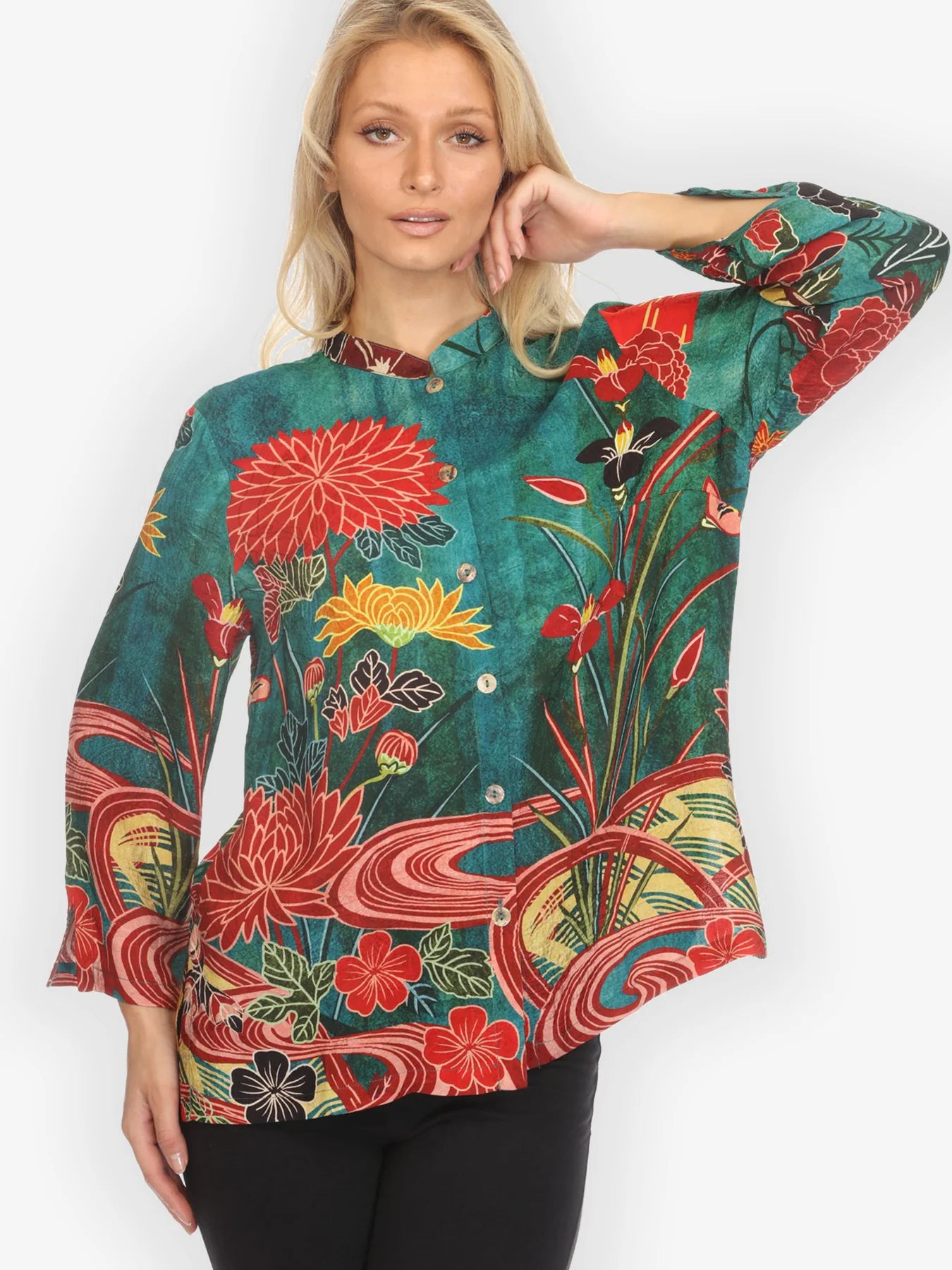 Citron "Underwater Garden" Silk Blend Blouse - 1213UG