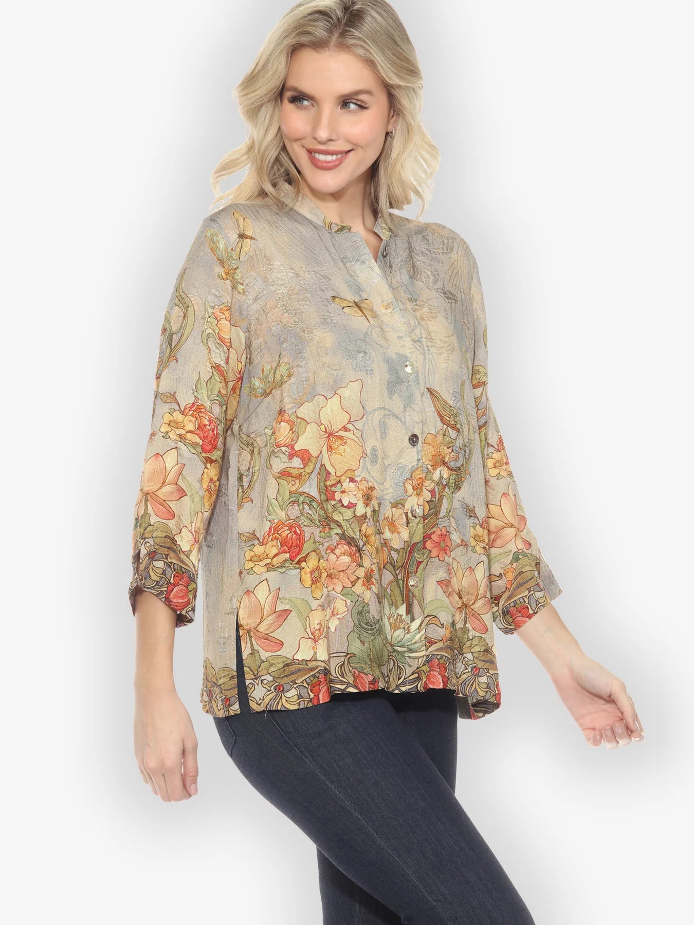 Citron "Vintage Art Nouveau" Silk Blouse - 1213VAN