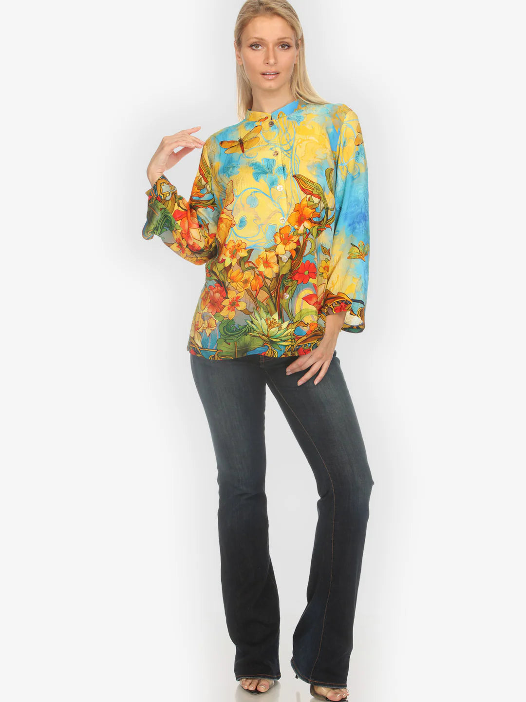 Citron "Vintage Art Nouveau Yellow Blue" Silk Blouse - 1213VAN-YB