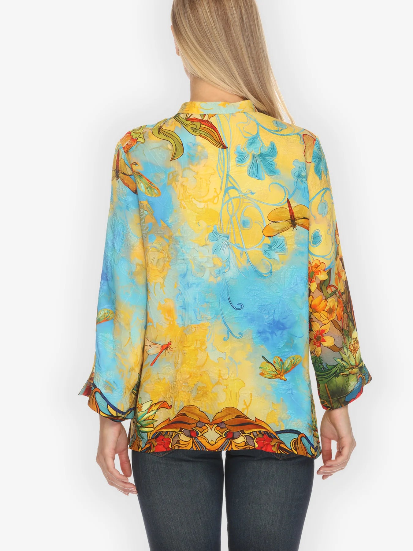 Citron "Vintage Art Nouveau Yellow Blue" Silk Blouse - 1213VAN-YB