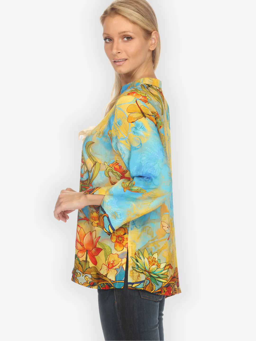 Citron "Vintage Art Nouveau Yellow Blue" Silk Blouse - 1213VAN-YB