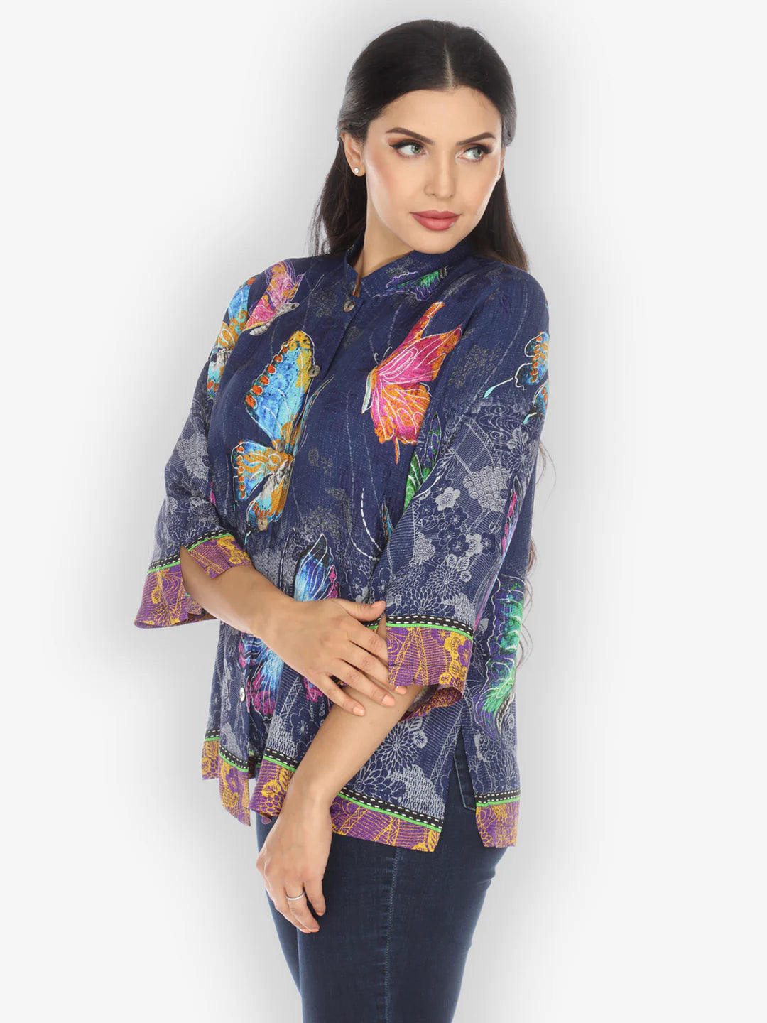 Citron "Vital Vibrant Butterfly" Silk Blouse -1213VVB