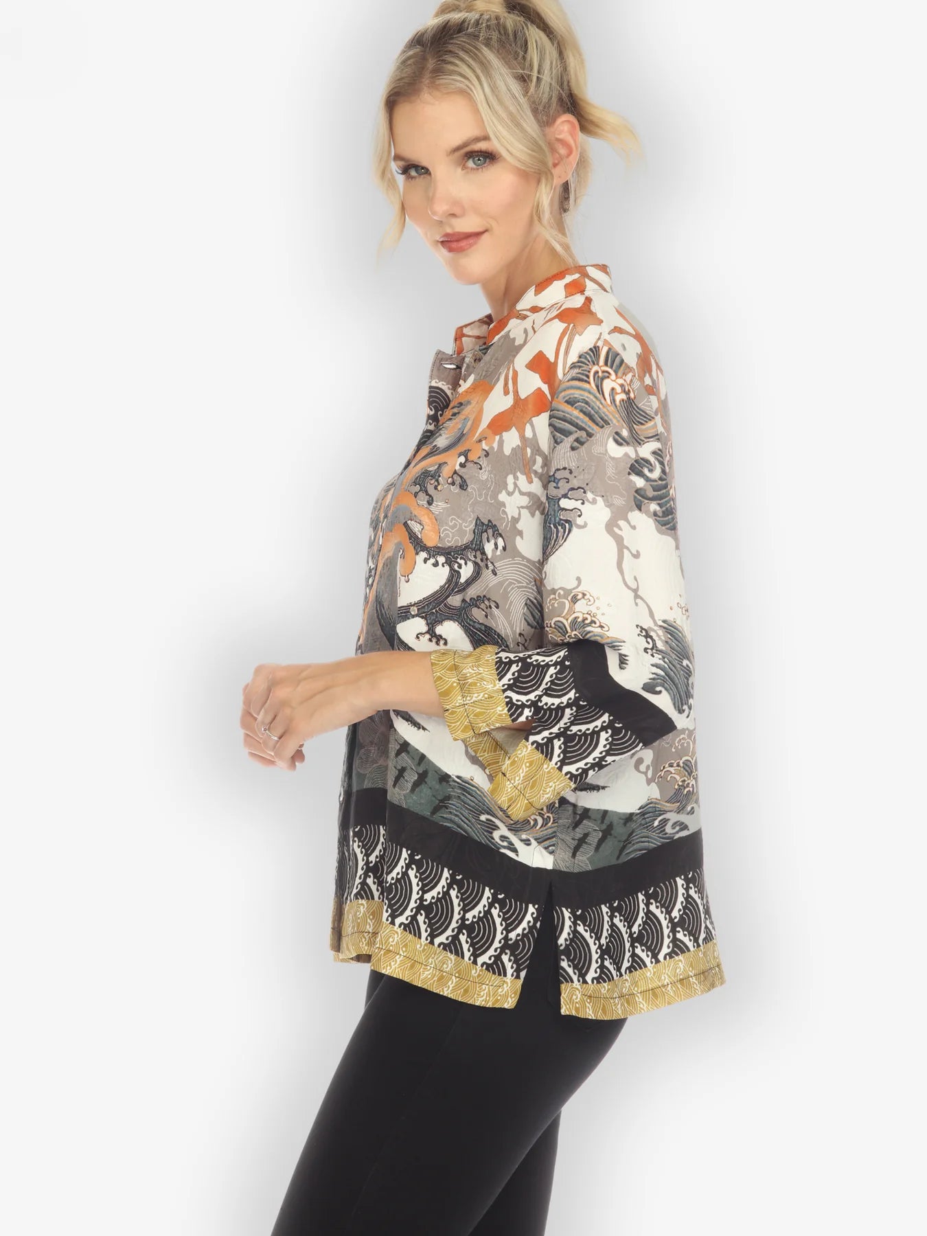 Citron "Waves and Cranes" Silk Blend Blouse - 1213WAC