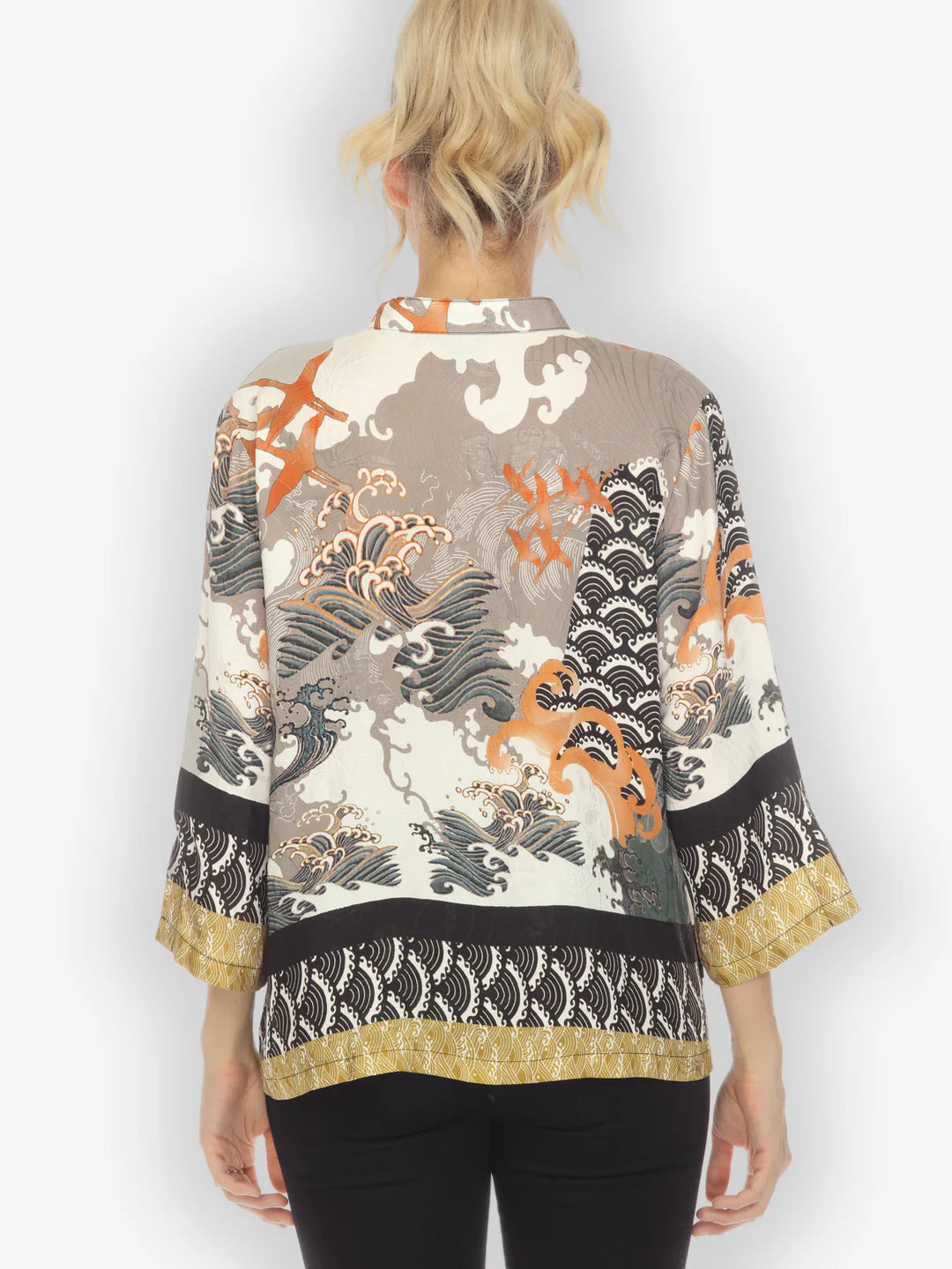 Citron "Waves and Cranes" Silk Blend Blouse - 1213WAC