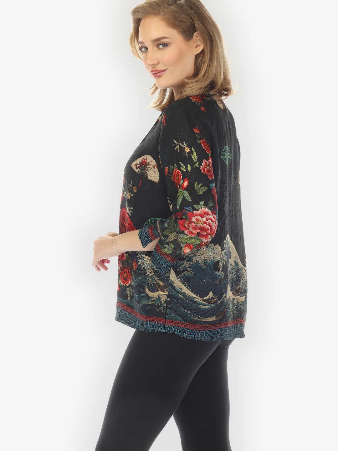 Citron "Waves Fans Flowers Black" Silk Blouse - 1213WFFB