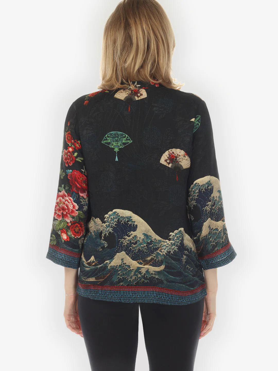 Citron "Waves Fans Flowers Black" Silk Blouse - 1213WFFB