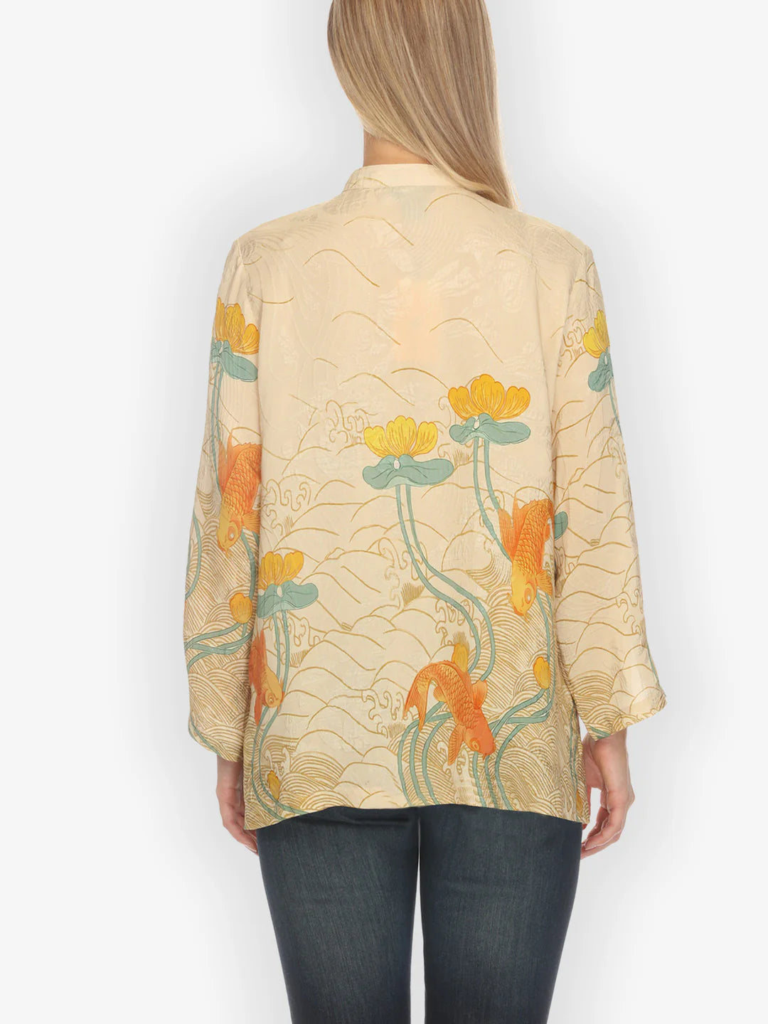 Citron "Water Lily Koi Beige" Silk Blouse - 1213WLKB