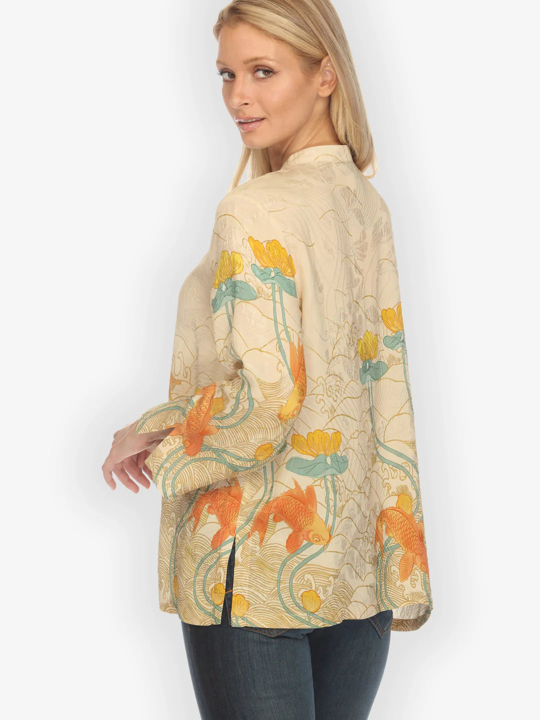 Citron "Water Lily Koi Beige" Silk Blouse - 1213WLKB