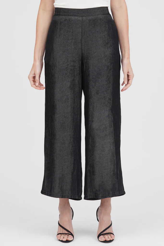 DAMEE WIDE LEG CHAMBRAY PANTS - 1222-BLK