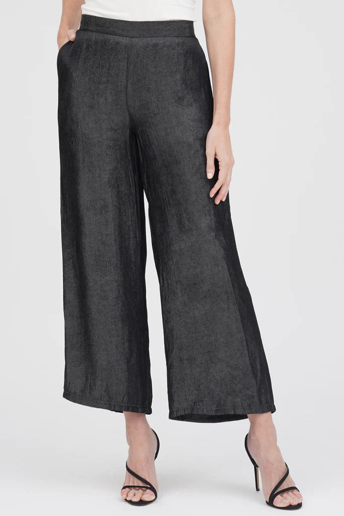 DAMEE WIDE LEG CHAMBRAY PANTS - 1222-BLK