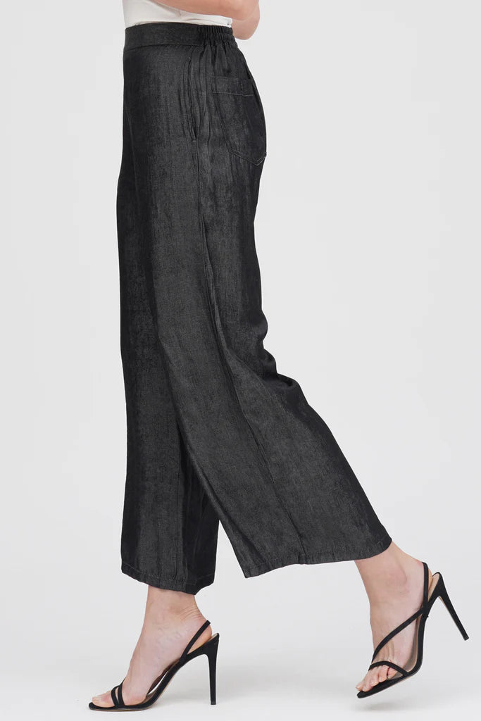 DAMEE WIDE LEG CHAMBRAY PANTS - 1222-BLK