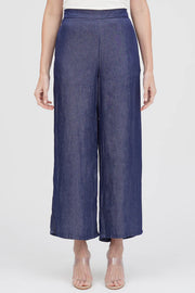 DAMEE WIDE LEG CHAMBRAY PANTS - 1222-BLU