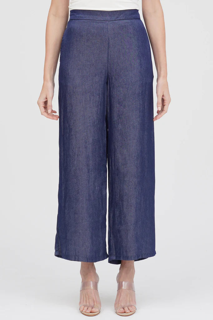 DAMEE WIDE LEG CHAMBRAY PANTS - 1222-BLU