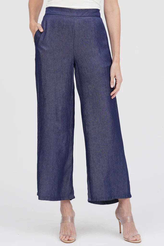 DAMEE WIDE LEG CHAMBRAY PANTS - 1222-BLU