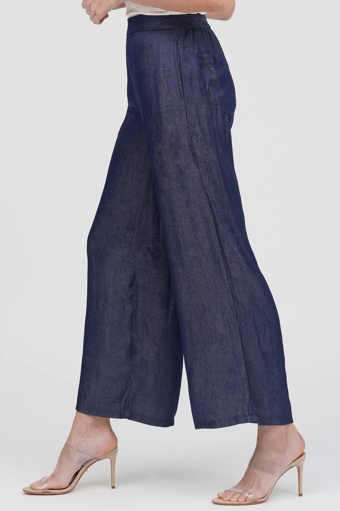 DAMEE WIDE LEG CHAMBRAY PANTS - 1222-BLU