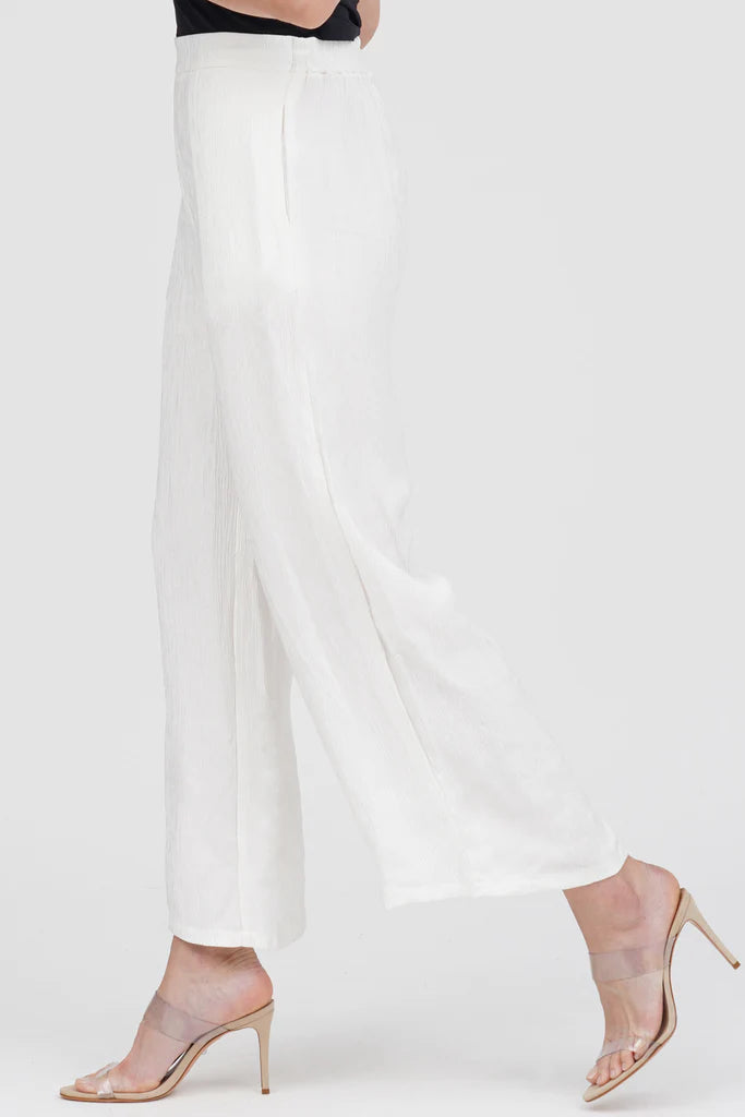 DAMEE WIDE LEG CRINKLE PANTS - 1223-WHT