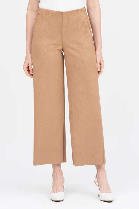 DAMEE MICROSUEDE WIDE LEG PULL ON PANTS - 1224-TAN