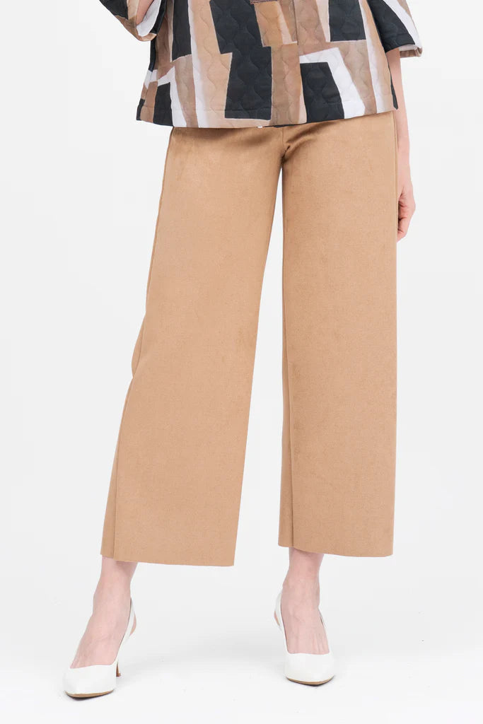DAMEE MICROSUEDE WIDE LEG PULL ON PANTS - 1224-TAN