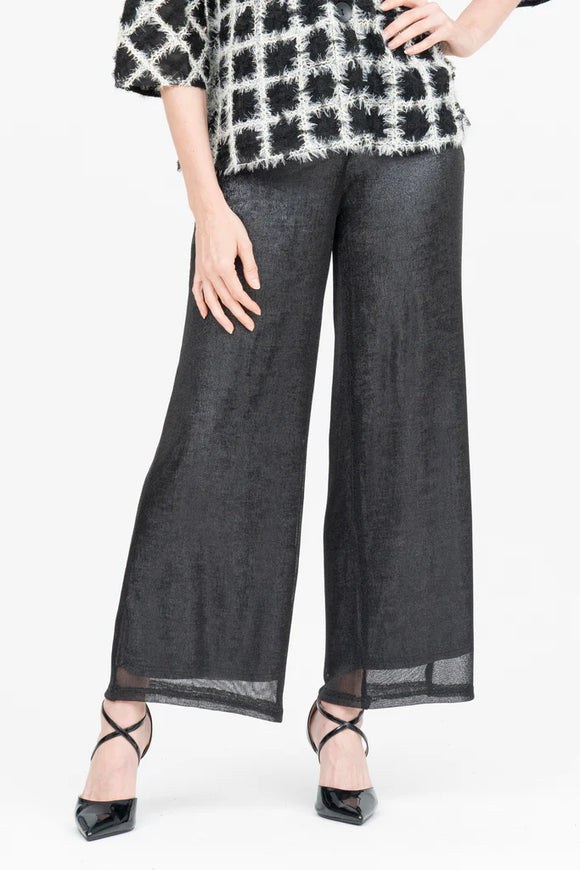 DAMEE METALLIC NET LAYERED WIDE LEG PANTS - 1225 - BLK