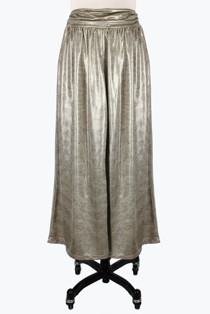 DAMEE METALLIC RUCHED WAIST WIDE LEG PANTS - 1235-CGD