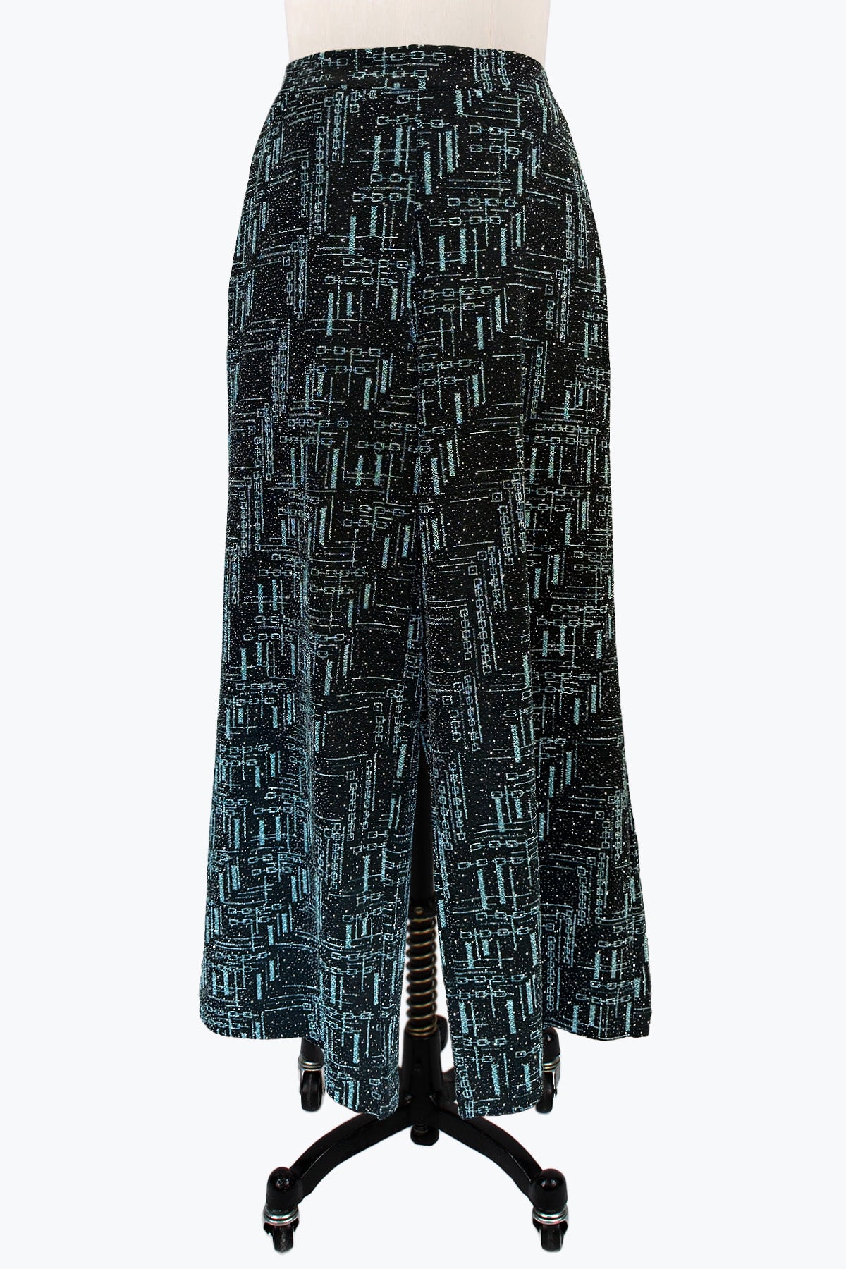 DAMEE GEOMETRIC BLACK AND AQUA RHINESTONE WIDE LEG PANTS - 1236 - AQUA