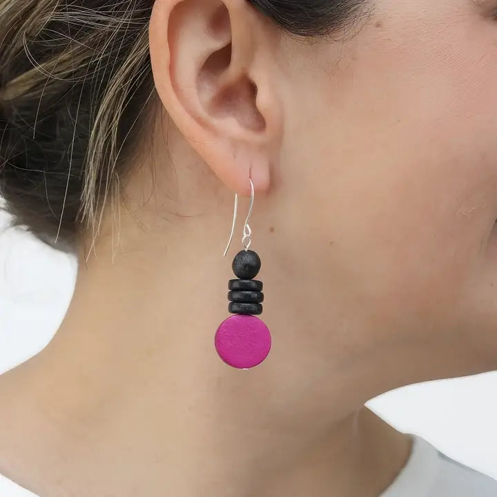 SYLCA Fuchsia and Black Dusk Earrings - SD25E27 - FUCHSIA