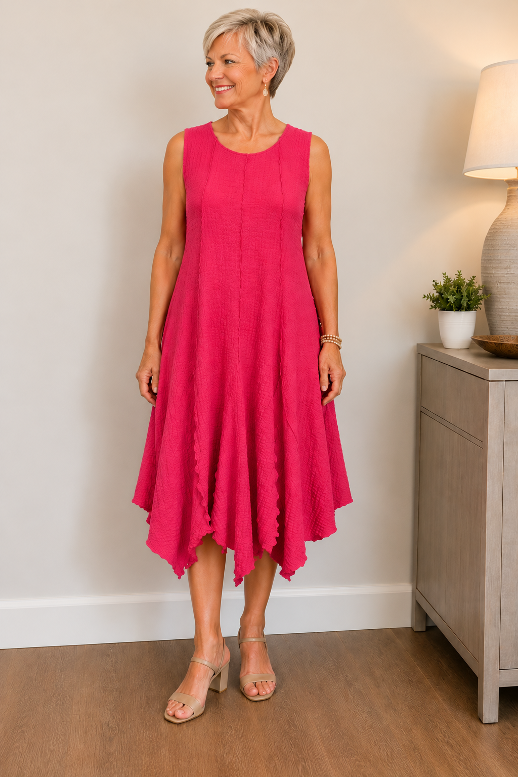Vine Street Crepe Sleeveless Short Dress - 552 - FUCHSIA CREPE