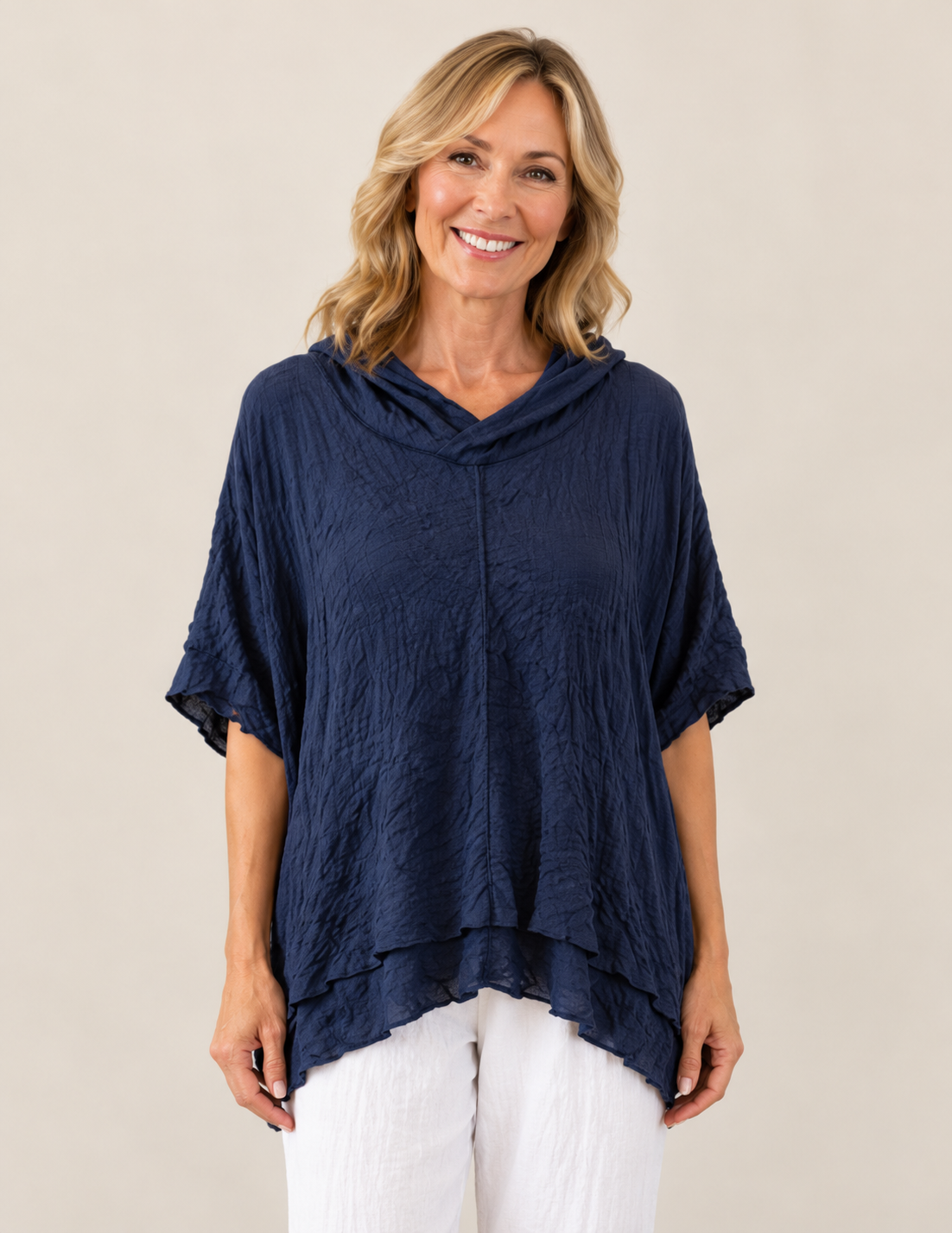 Vine Street Asymmetric Crinkle Hoody - 792 - NAVY