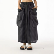 Vanite Couture Wide Leg Oversized Pockets Ankle Pant - 1596-2 - GREY STRIPES