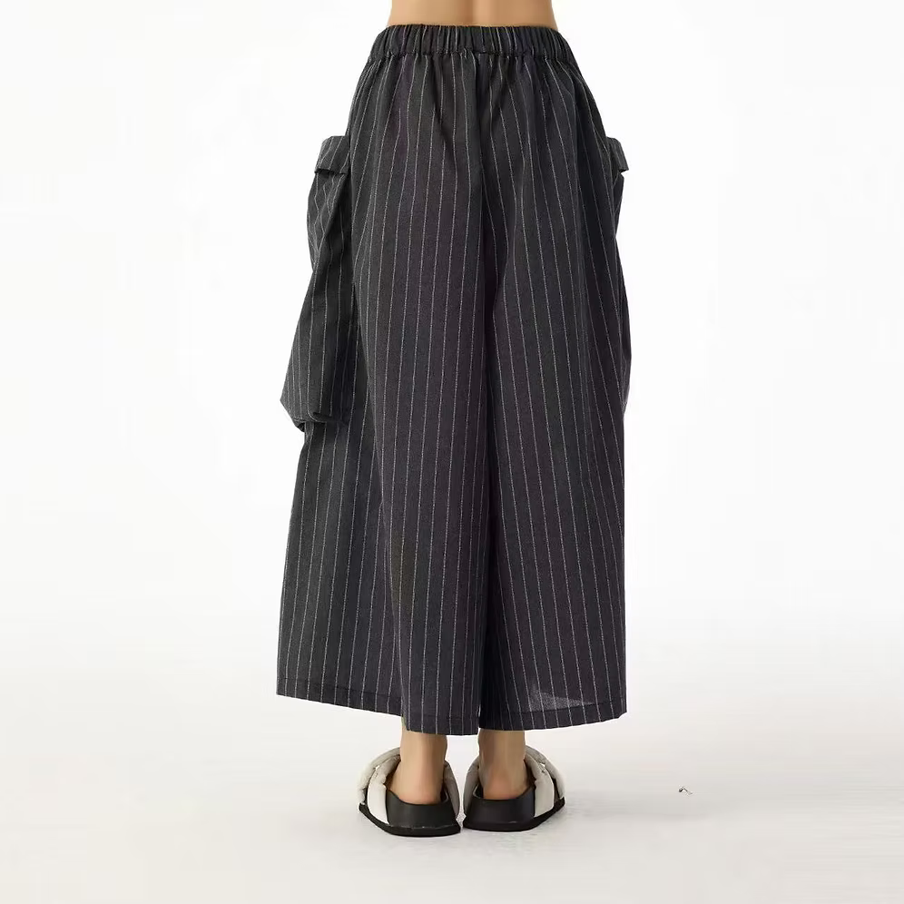 Vanite Couture Wide Leg Oversized Pockets Ankle Pant - 1596-2 - GREY STRIPES