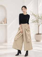 Vanite Couture Wide Leg Oversized Pockets Ankle Pant - 1596 - SAND