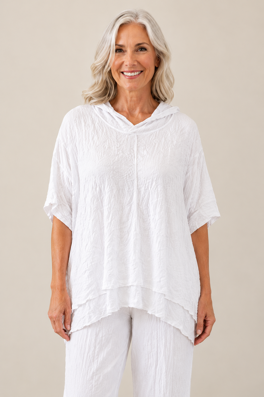 Vine Street Asymmetric Crinkle Hoody - 792 - WHITE