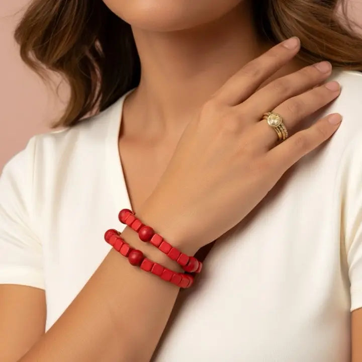 SYLCA Raspberry Simply Square Stretch Bracelet - SD26B01 - RASPBERRY