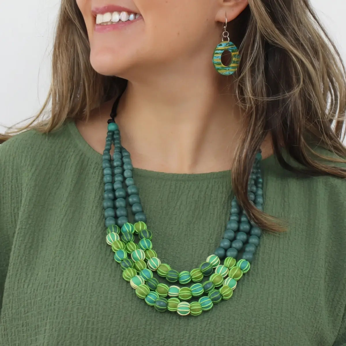SYLCA Green Harmony Statement Beaded Necklace
