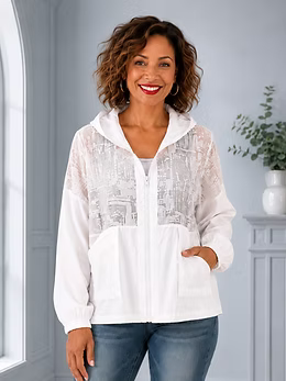 Vanite Couture Zip Front Abstract Jacket - 1691 - WHITE