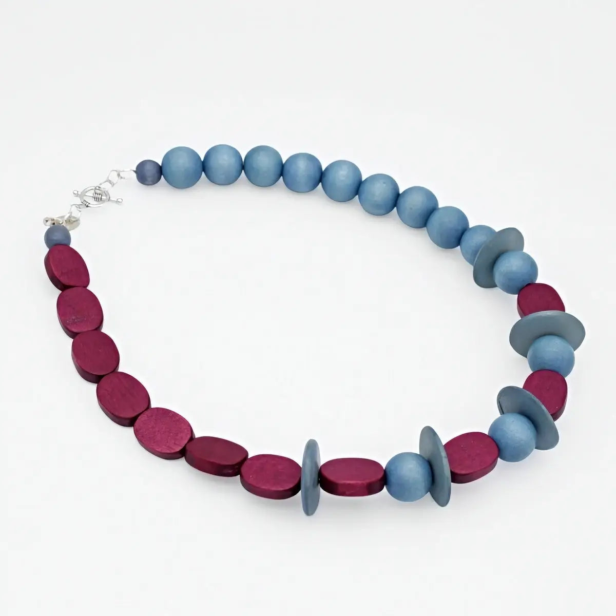 SYLCA Magenta and Blue Wood Statement Necklace - SD25N63 - MAGENTA