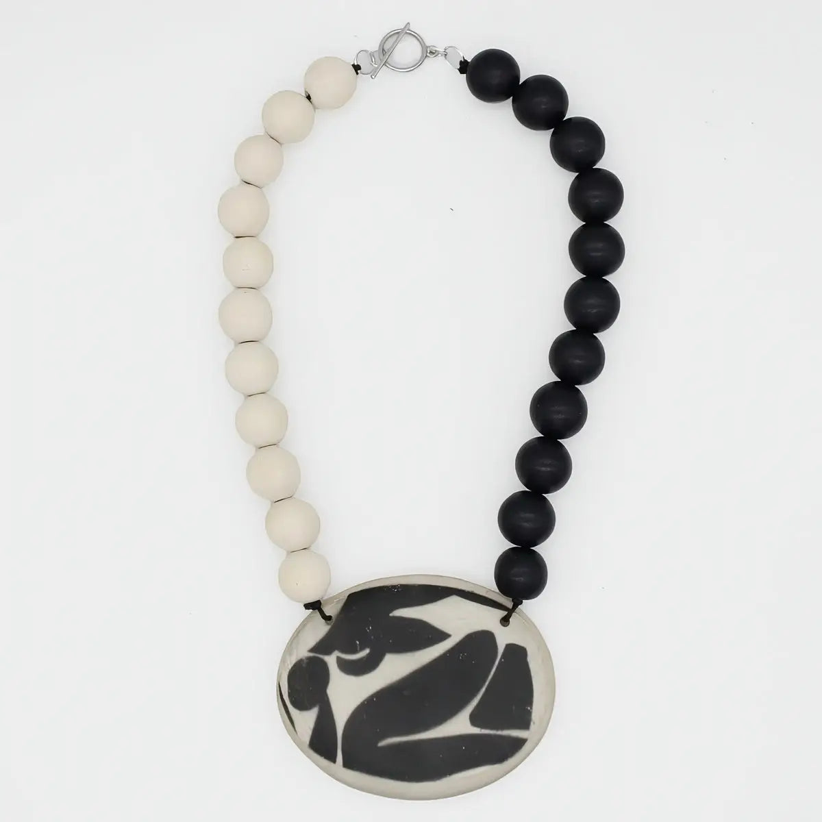 SYLCA Black and White Frosted Medallion Statement Necklace