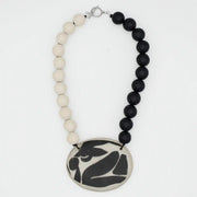 SYLCA Black and White Frosted Medallion Statement Necklace