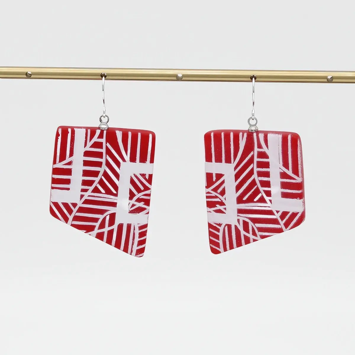 SYLCA Reva Red and White Painted Grid Earrings