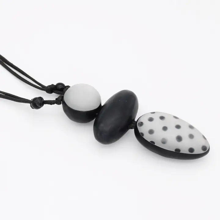 SYLCA Black Midori Polka Dot Statement Pendant - LS24N59 - BLACK