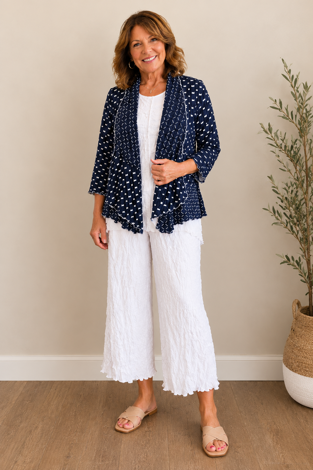 Vine Street Crinkle Relaxed Solid Pant - 274 - WHITE
