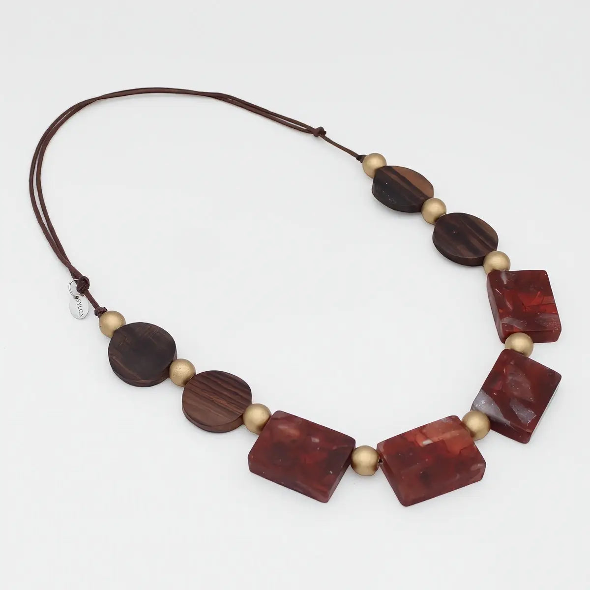 SYLCA Mixed Bead Brown and Gold Esme Necklace