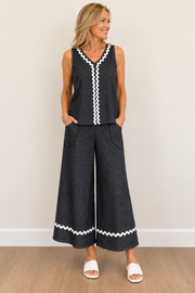 Vine Street Wide Leg Rickrack Trim Pant - 266 - JEAN FRENCH TERRY