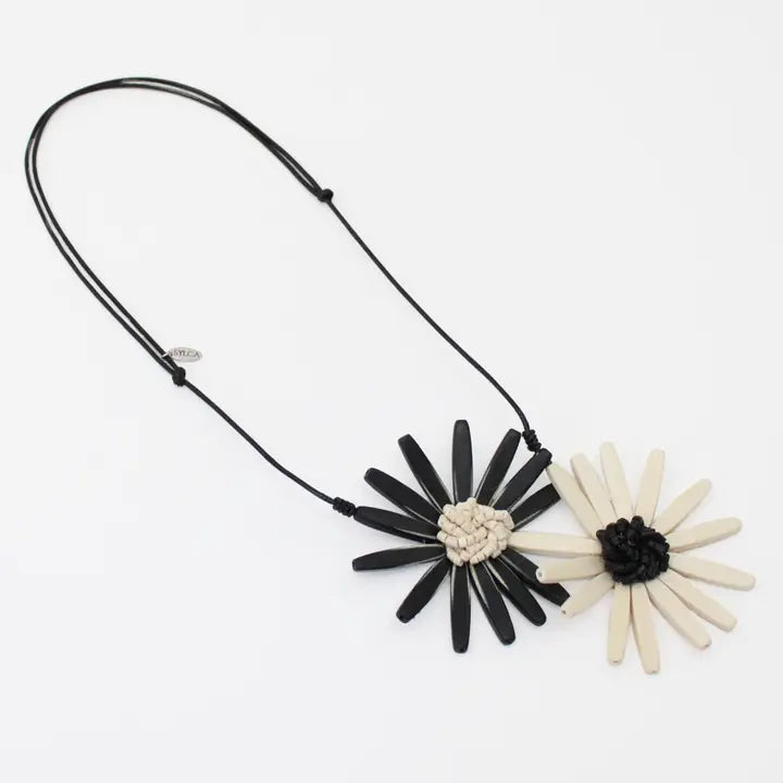 SYLCA Amaya Double Flower Statement Necklace - BP21N16 - BLACK/WHITE