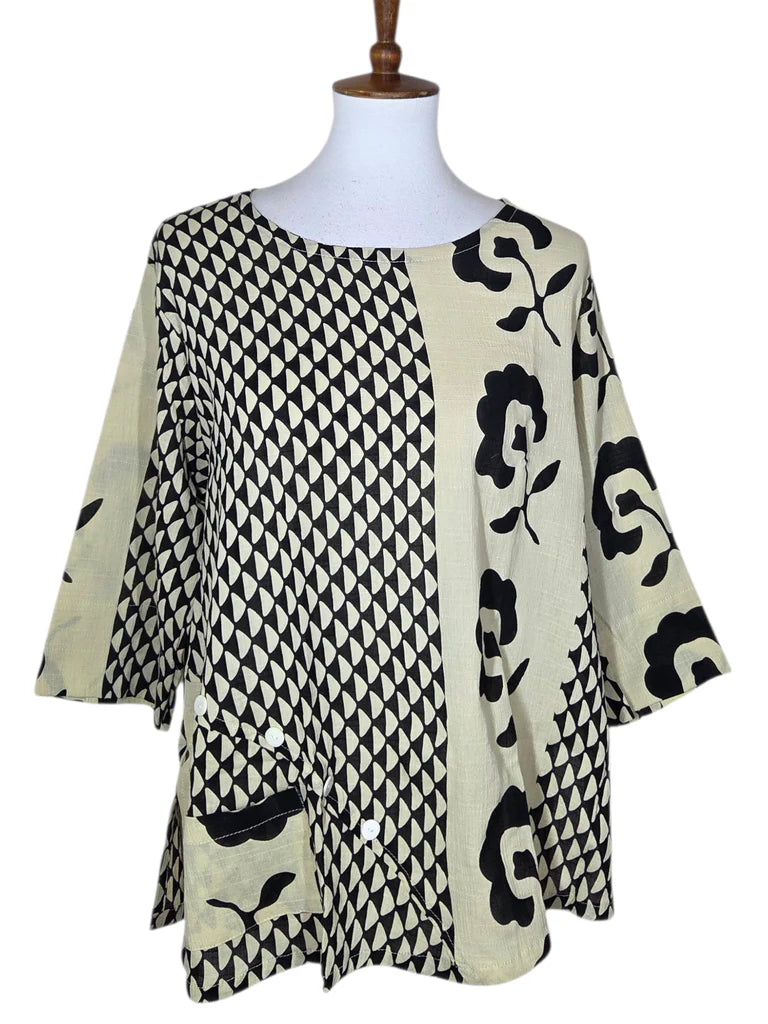 Yasuko Button Blouse - KFD-203 - Black