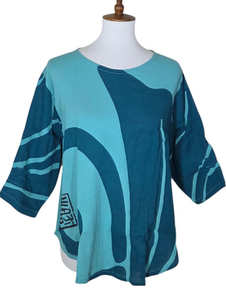 Yasuko Big Butterfly Essential Blouse - BB-176 - Aqua Blue