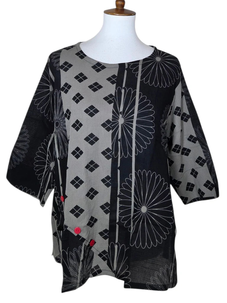 Yasuko Kiku Button Blouse - KI-203 - Grey